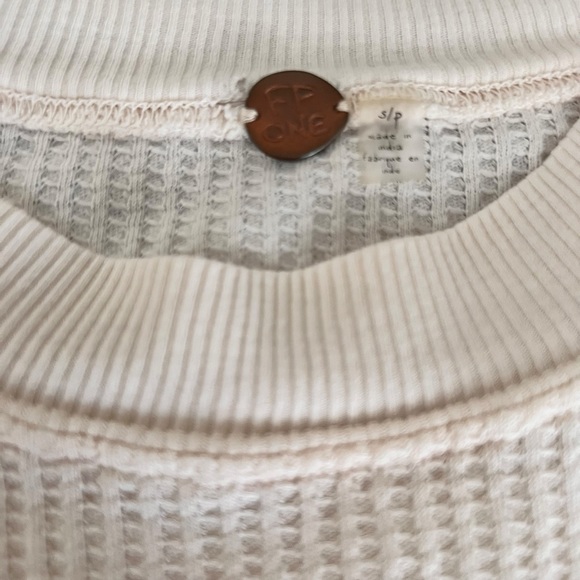 Free People FP One Tasha Thermal Top Tie Sleeve Women’s Size Small Ivory - Picture 10 of 15